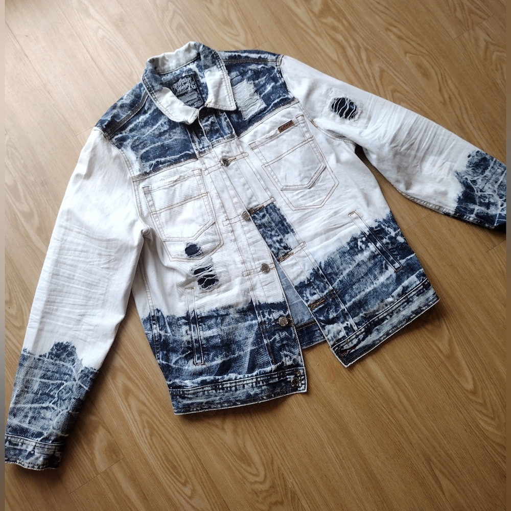 The Heritage America 1776 Denim Distillery Acid Wased Jean Jacket Size XL